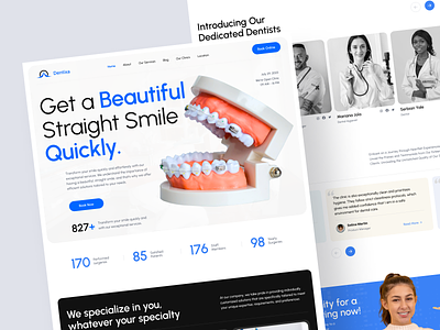 Dentixa - Dental Clinic Landing Page agency blue care clinic company corporate dental dentist doctor health hospital landing page profile ui website