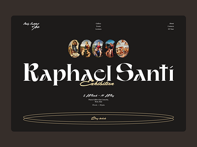 Exhibition Website Raphael Santi art black branding dark dark theme design exhibition grid illustration landing logo paintings typography ui ux web website