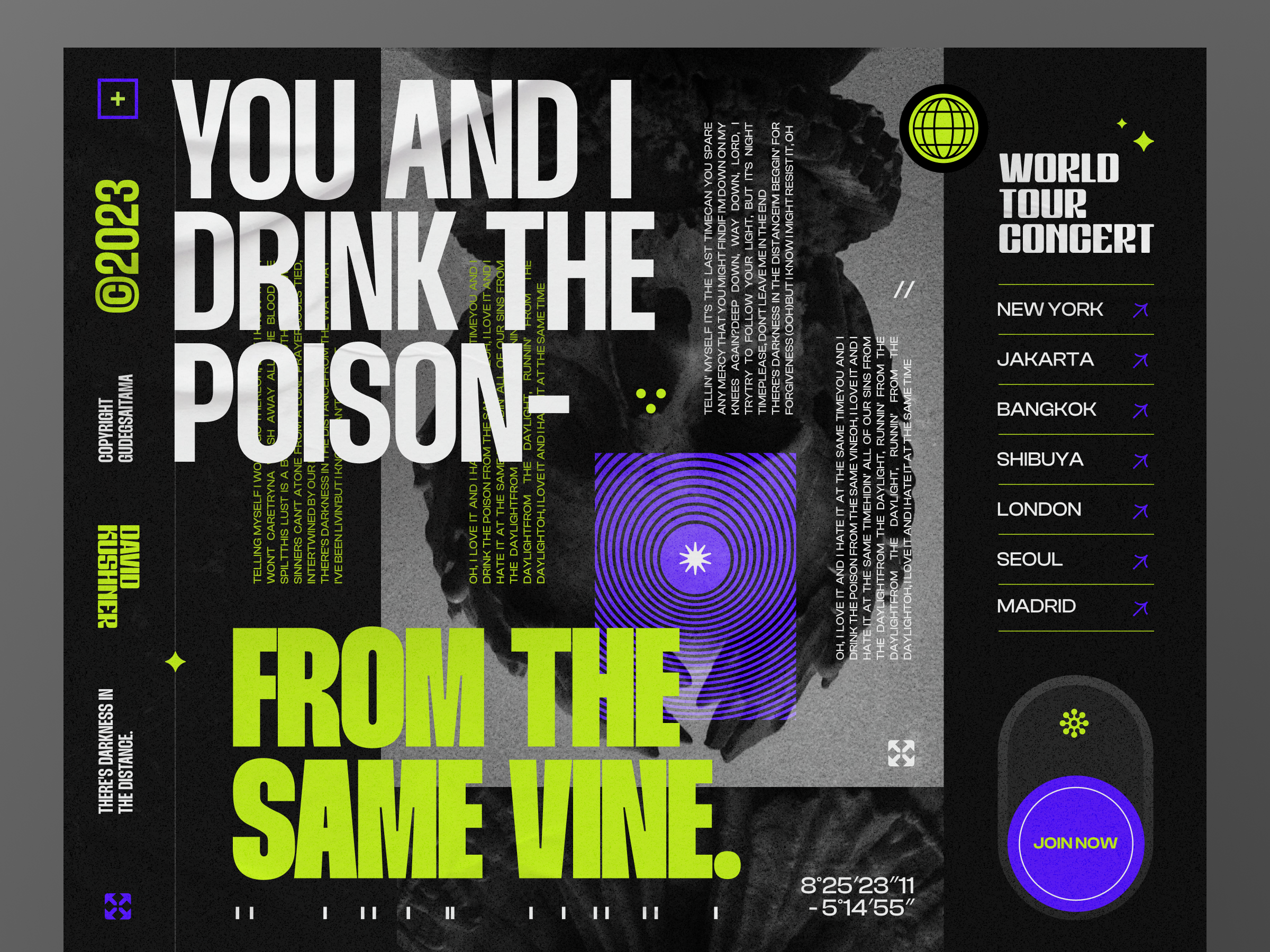 David Kushner - World Tour Concert Website Exploration ✨ bold brutalism concert dark color design exploration homepage landing page landingpage layout layout design music typography ui uidesign ux web web design website world tour