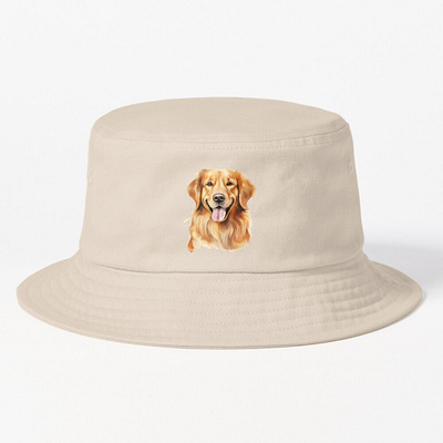 a lovely dog : golden retriever bucket hat adorable attractive domestic golden retriever illustration mammal