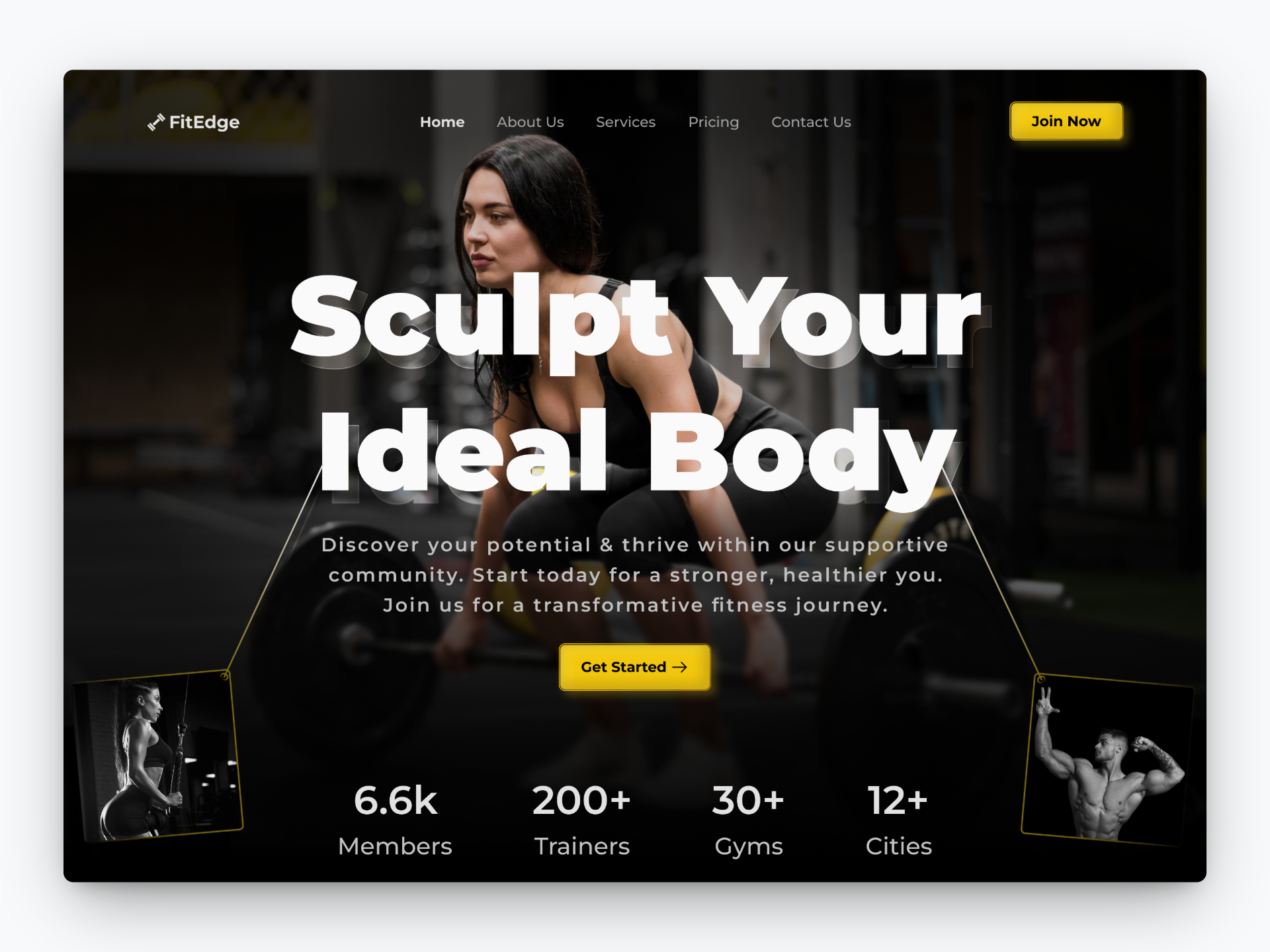 FitEdge – Gym & Fitness Landing Page Hero Section concept conceptual dark mode design designer figma fitness gym hero section landing page ui ui design uiux web design web designer