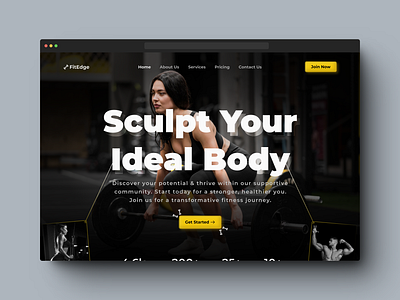 FitEdge : A Gym Fitness Webpage Hero Section concept conceptual dark mode design designer figma fitness gym hero section landing page ui ui design uiux web design web designer