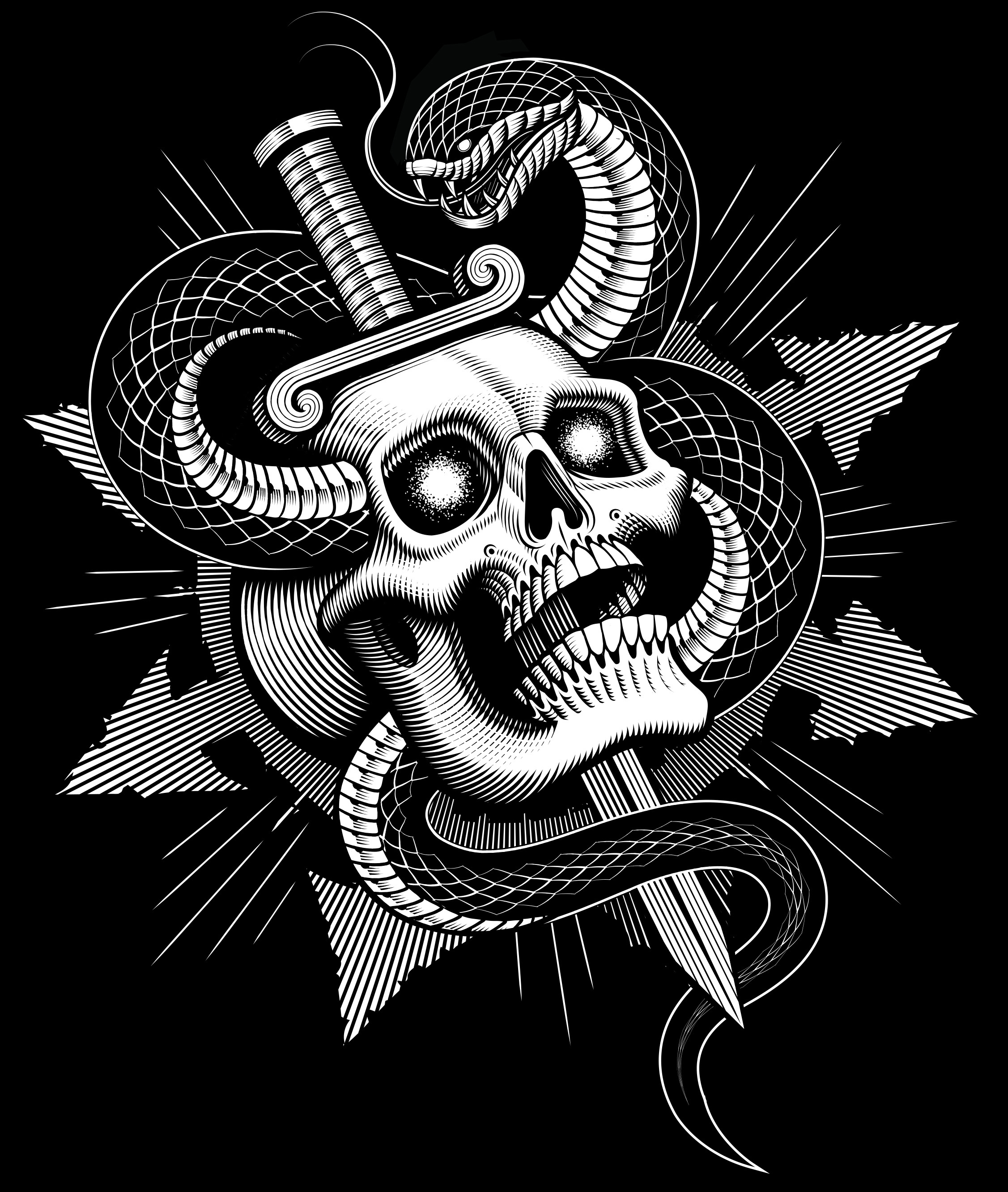"Wake the Demons" T-shirt for Full Blown Chaos apparel band art band t shirt black and white chaos demon gig poster hardcore heavy metal illustration merchandise metal band skeleton skull snake t shirt tattoo design vector vector art