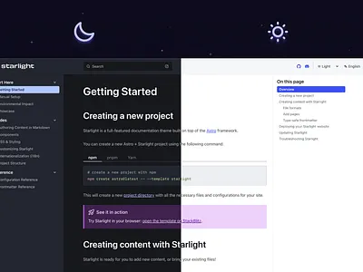 Starlight Documentation Framework UI astro branding design system docs landing page layout logo product product design starlight ui