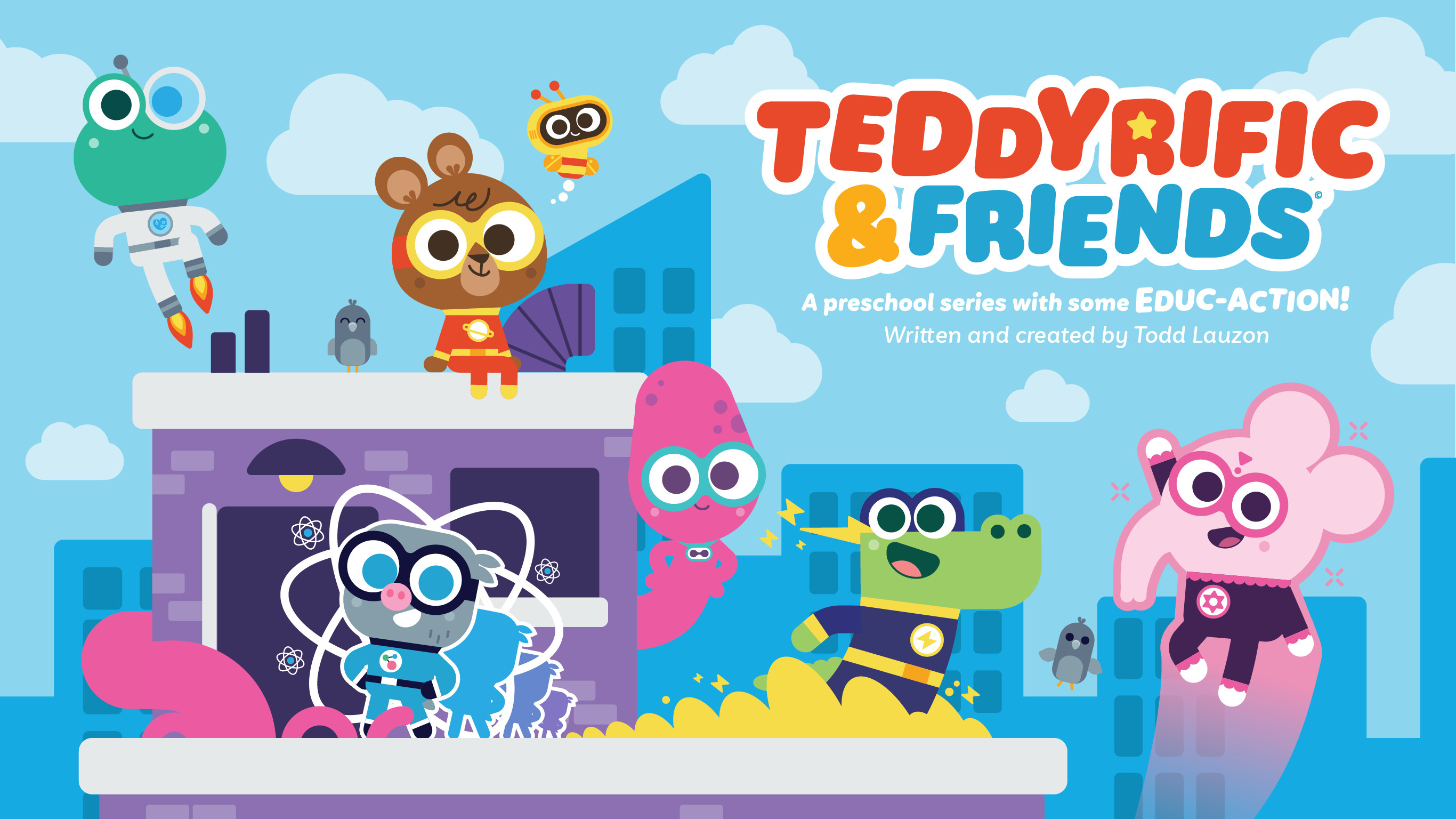 Teddyrific and Friends adobe illustrator animals animation crocodile cute design elephant flatdesign illustration kidlit kidlitart kidlitartist logo pitch preschool squid superhereoes teddybear toad vector