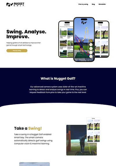 Landing page for Nugget Golf Website branding design golf nugget golf product design ui ux web website design