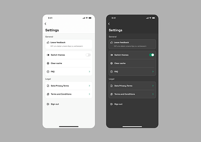 Settings page - light vs dark mode clean design ios minimal mobile app mobile design modern profile settings settings page ui ux