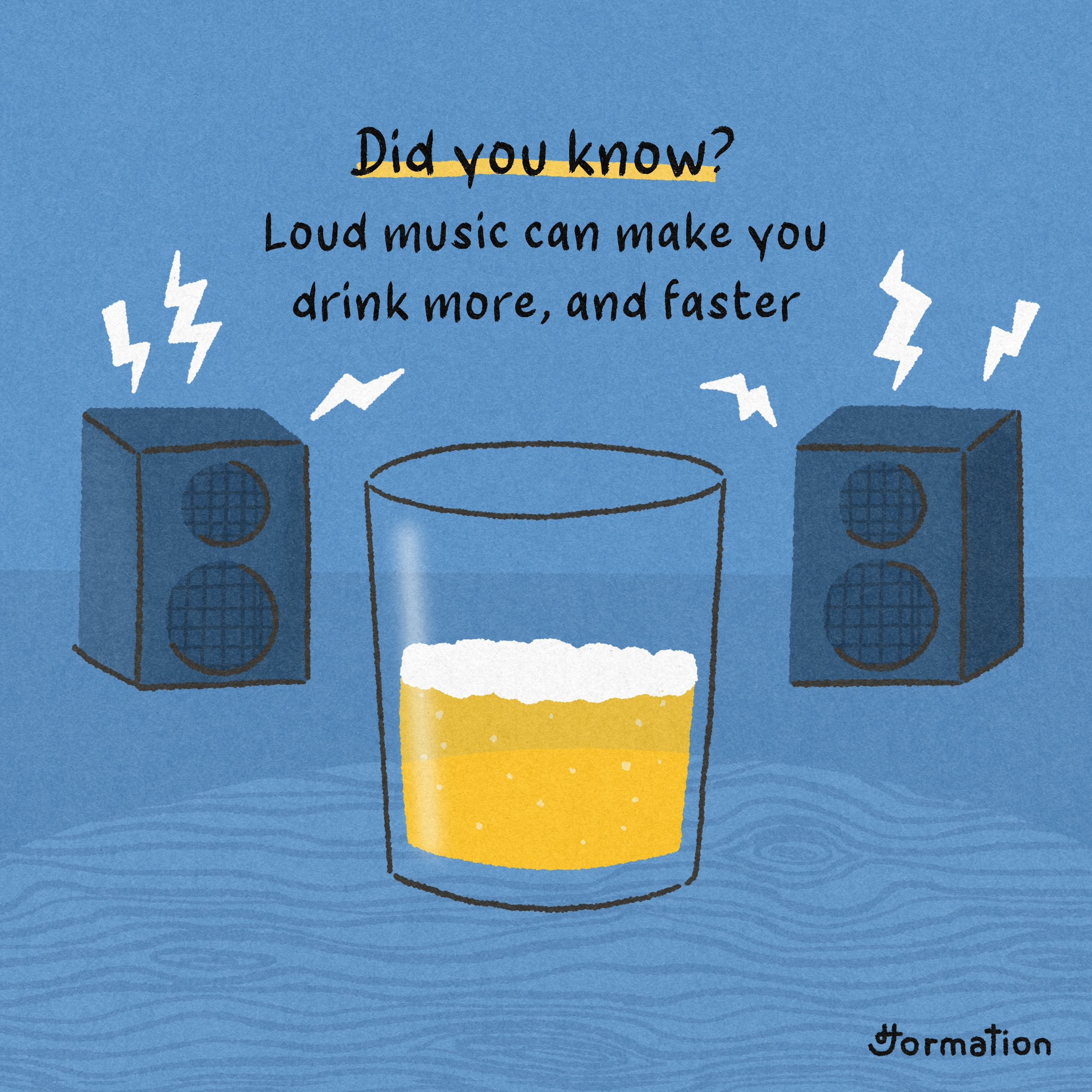 loud music can make you drink more and faster alcohol cartoon did you know digital art digital illustration drawing drinking fun fact illustration loud music