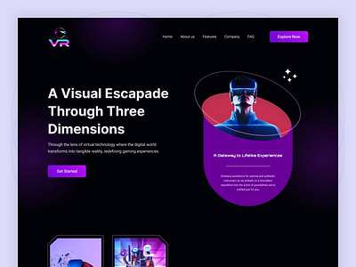 Virtual Reality Web Header artificial intelligence augmented reality branding dark design future futuristic home page landing page magic meta metaverse modern technology ui ux virtual reality virtual world vr website