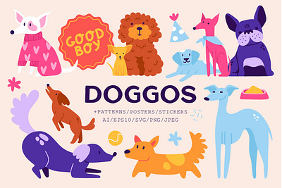 Doggos | Clipart + Patterns animal clipart design doggos graphic design illustration pattern