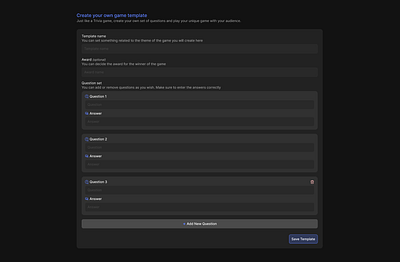 New create template page on LIVAD for Streamers design product ui ux