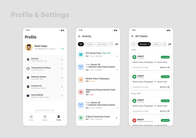 Profile & Settings - Mobile App UI Designs app app design design mobile mobile screen settings app designs ui uidesign uxdesign uxuidesign uxuidesigner