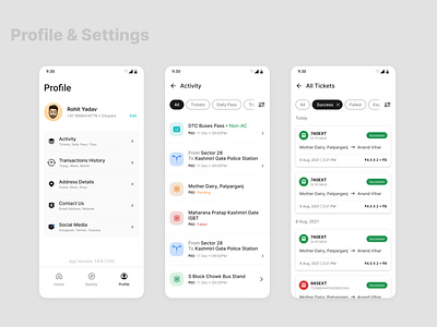 Profile & Settings - Mobile App UI Designs app app design design mobile mobile screen settings app designs ui uidesign uxdesign uxuidesign uxuidesigner