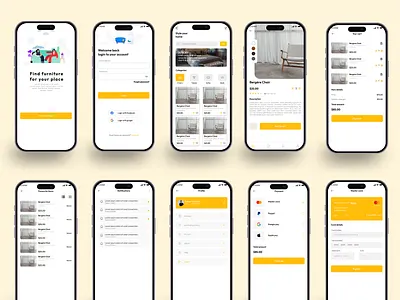furniture app design adobe xd app awesome beautifull branding clear design design figma freelancinng furniture app graphic design illustrations layout mobile ui mockups modern screens ui ux unique