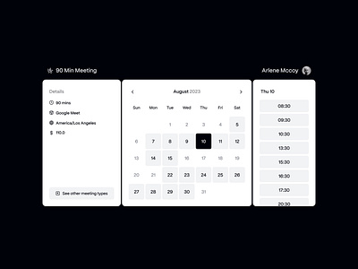 Booking Page - Dark theme booking calendar design google meet meet minimal modern reservation reservation page session simple design ui ui design uiux webapp