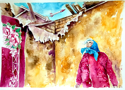 War in Ukraine, original watercolor painting, Ukrainian people hand painted handmade illustration paint painting people style war watercolor