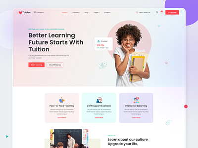 E-Learning UI Concept courses design education elearning figma hero home page landing page online course school template design typography ui ux university website