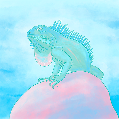 Blue Iguana iguana illustration lizard pastel teal