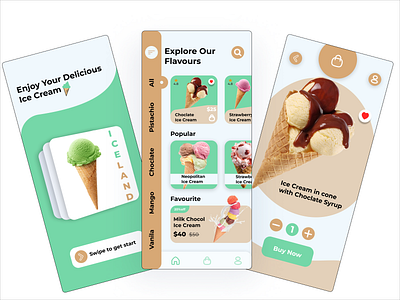 Ice Cream Food App UI Design android app branding cream design figma food app graphic design ice ice cream ice cream app ice cream app ui design ios mobile mobile app product design ui ui ux ux web app design