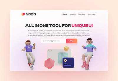 NOBO Homepage UI 3d 3d animation 3d ui animation branding figma figma design hero section homepage illustration logo motion graphics nobo ui ui ui design ui pack ui shot uiux design unique ui website ui