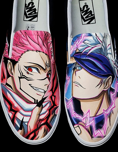 Gojou X Sukuna Vans Slip On anime custom made hand painted product design shoes