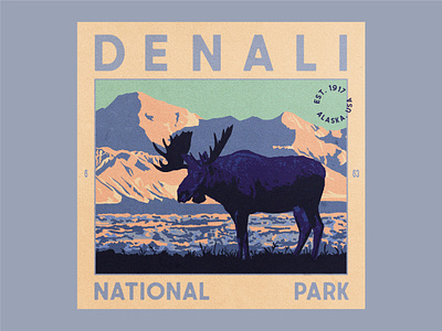 Denali National Park alaska denali design elk illustration mountains national parks postcard texture type