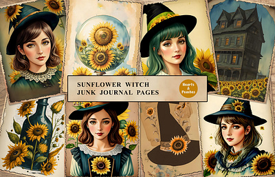 Free Sunflower Witch Junk Journal Pages design digital art digital download ephemera free freebie graphic design halloween illustration junk journal kit junk journal paper sunflower sunflower witch ephemera sunflower witch junk journal watercolor witch witch ephemera witch junk journal witch junk journal kit witchy