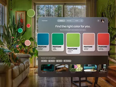 Paint Color Matching App Concept for Vision OS ar ar design clean colorful ecommerce glassmorphism home automation home improvement minimal pantone passthrough product design smart home smart house spatial design ui design vision os vision pro visual design vr