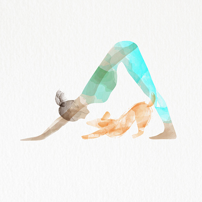 Yoga with dog. Watercolor art. digital art dog illustration vector watercolor