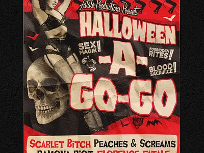 Poster Design: Halloween A-Go-Go, Victoria BC branding burlesque design fatale productions gig poster halloween illustration jesse ladret malcontent creative poster print show poster typeography vancouver island victoria bc