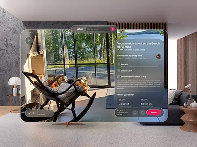 Airbnb for Apple Vision — Immersive Booking Experience 3dui airbnbconcept applevision arinterface dribbbledesign figmadesign futureoftravel glassmorphism immersiveexperience mixedreality productdesign spatialui uidesign uxdesign visionos