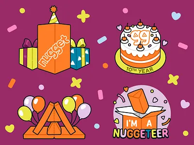 Nuggeteer Stickers birthday icons illustration nugget nuggetcomfort stickers vector