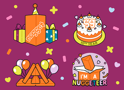 Nuggeteer Stickers birthday icons illustration nugget nuggetcomfort stickers vector
