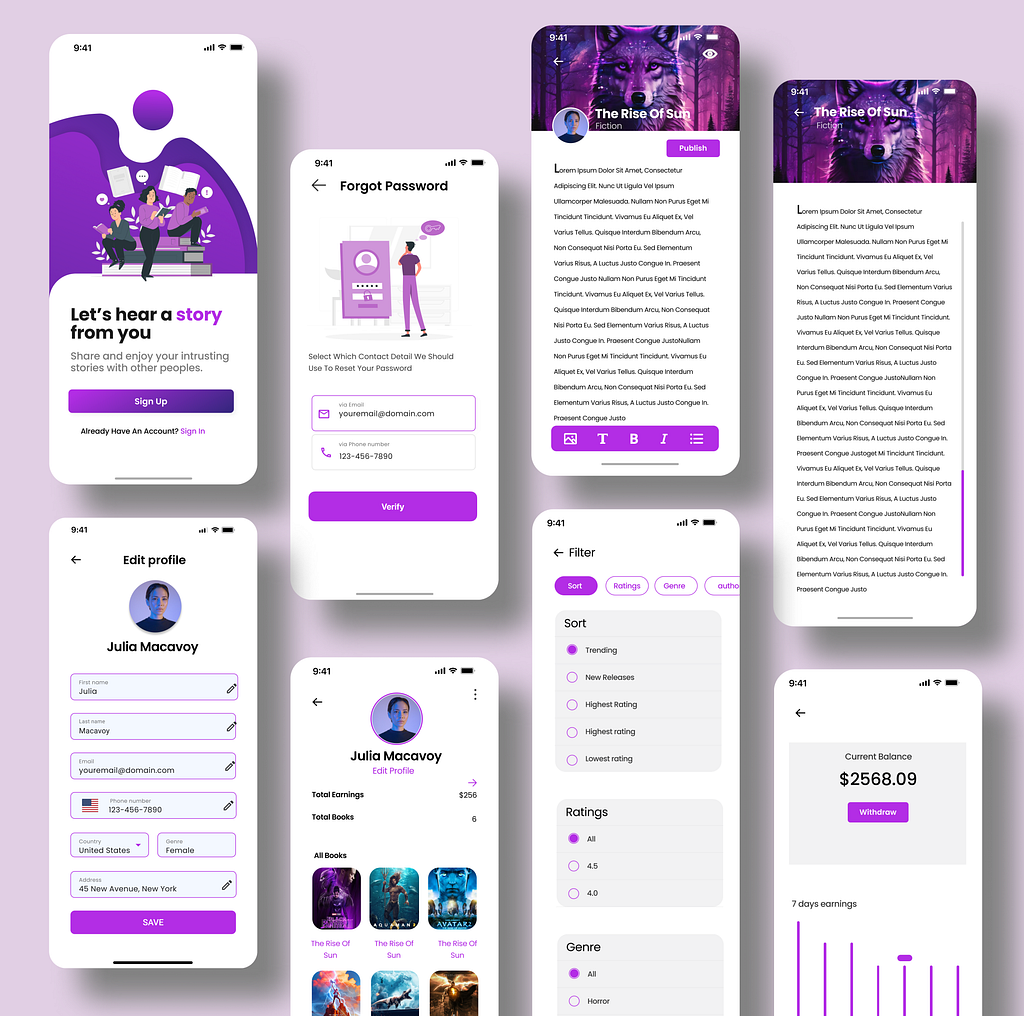 Story Telling App UI Design in Figma by Saba Designs on Dribbble