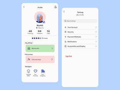 Daily UI Challenge #6 and #7: User Profile and Settings app design mobileapp settings ui user profile ux