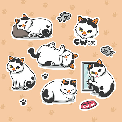 CW Cat Sticker Set custom stickers design illustration pet sticker sticker set