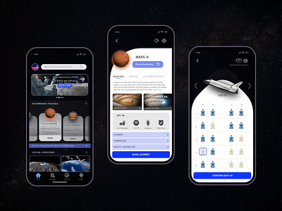 Space Travel Journey booking app app app for space travel booking app design design dystem graphic design journey booking mars moon planet rocket rocket journey space space travel travel traveling ui venus