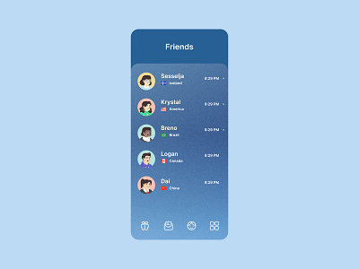 Friend List 2d app app design avatar avatar design design figma flat glass effect glassmorphism gradient minimal minimalist mobile mobile design mobile ui ui ui design ux uxui