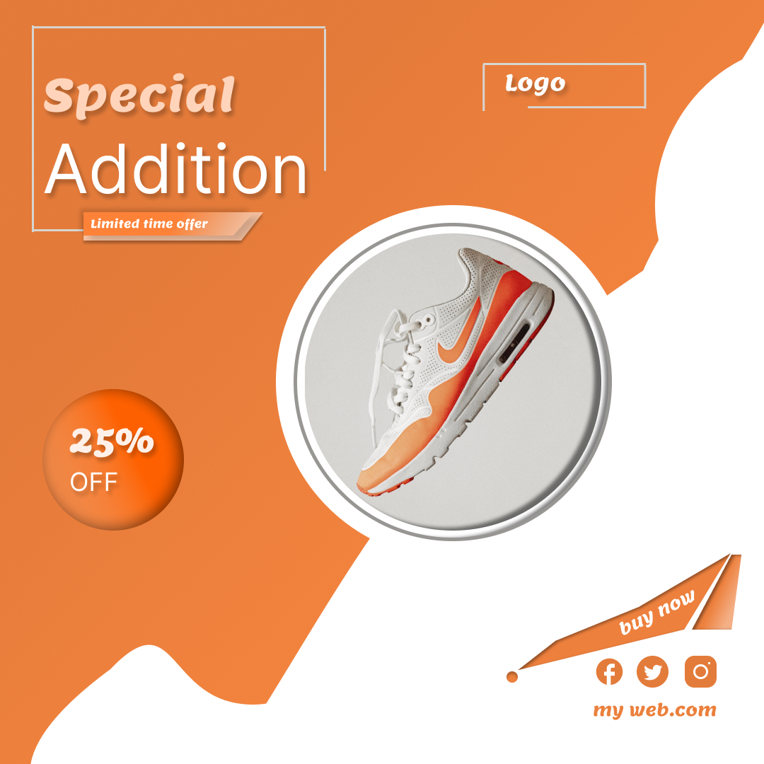 Social Media Ad Post For Shoes Brand With Orange And White New By social-media-ad-post-for-shoes-brand-with-orange-and-white-new-by