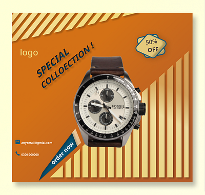 social media ad post for watch brand with orange and brown ads borwn branding design instagram orange social media ui watch