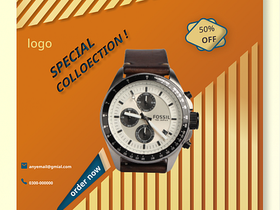 social media ad post for watch brand with orange and brown ads borwn branding design instagram orange social media ui watch