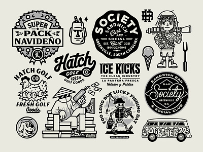 Work Collection 3 badge branding food graphic design icecream illustration lettering logo logos skull