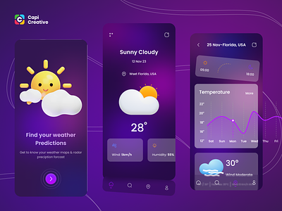 Weather App - Neon Design Style app creative design mobile mobile app neon neon style ui ui design ui ux weather weather app