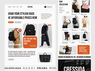 CRESSIDA - eCommerce Landing Page Website bags branding design e commerce ecommerce figma graphic design landing page logo product design shop store ui ui ux user experience user interface ux web design website website design