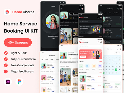 Homechores Service UI KIT app app interface booking app design graphic design homechores mobile app design mobile ui productiveapp serviceapp ui ux work app