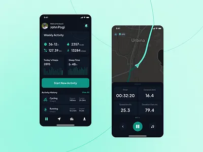 Activity Tracker App - Design Exploration activity tracker app app design cycling app dark mode data design location map mobile mobile app running app tracking app ui ui design ux
