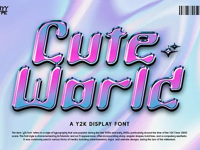 Cute World Y2K (Free Sticker Pack) branding cute font design displayfont fashion font new font retro sticker pack t shirt design typeface y2k y2k font
