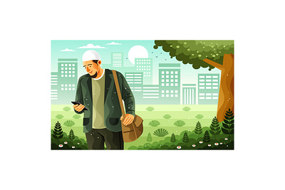 Muslim Man on Smartphone Illustration ramadan