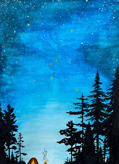 Camping Under Orion - Watercolor Illustration childrens illustration nature illustration watercolor