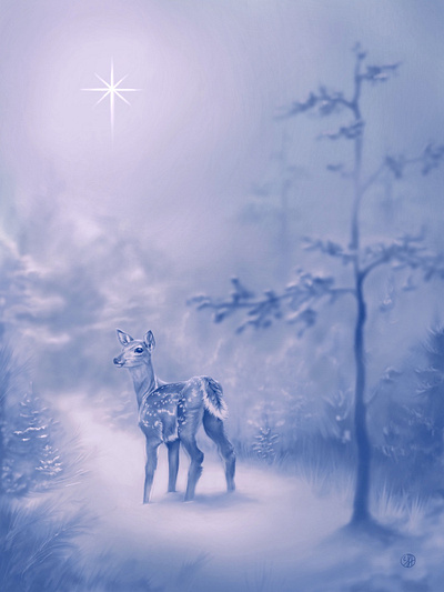 Snowy Fawn Illustration animals childrens deer digital illustration fantasy illustration wildlife